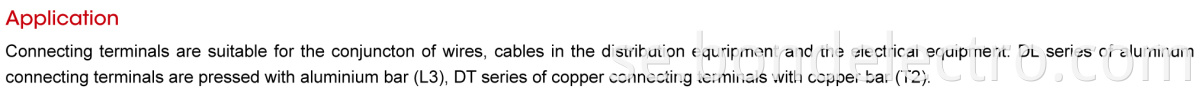 DL Series Copper Aluminum Connector Terminals Parameter